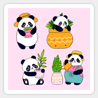 Cute pandas who loves plants Magnet